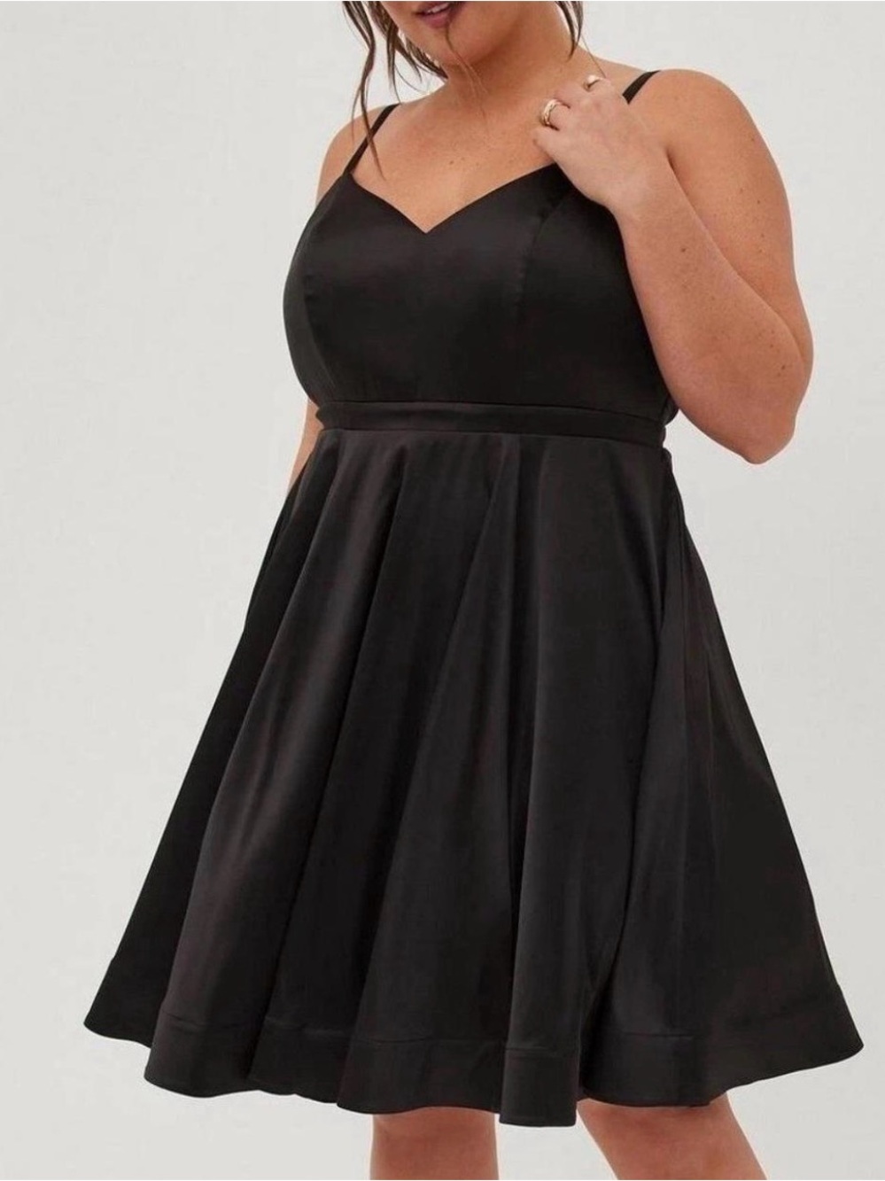 torrid Black V-Neck Spaghetti Strap Fit & Flare Mini Dress